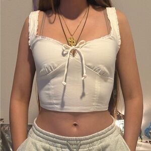 Elegant White Lace Trim Crop Top